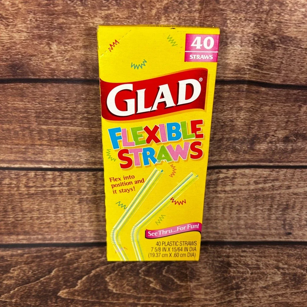 Vintage 1999 Glad Flexible Straws 40 Count Clear Plastic Bendy‎ Straws USA Made